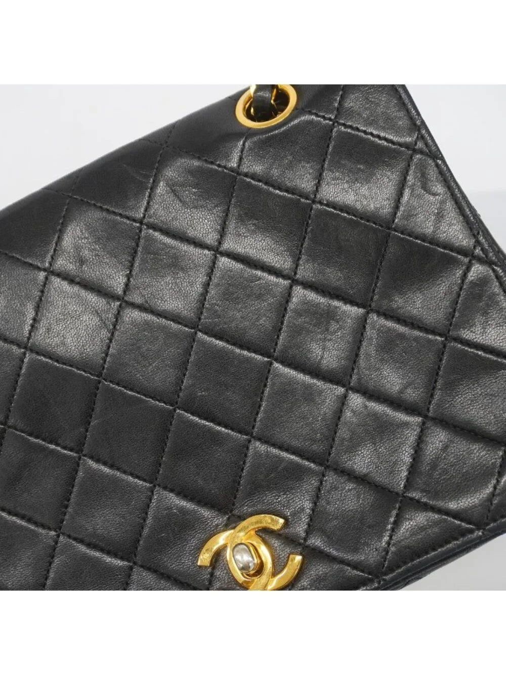 Chanel Shoulder Bag Quilted Lambskin Black Gold